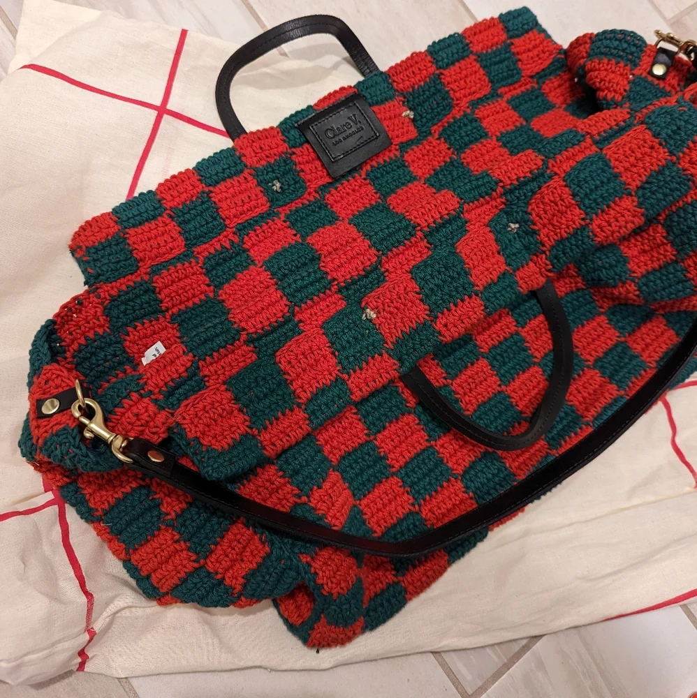 Clare V deep sea and blood orange Crochet Checkerboard Tote - Picture 4 of 10